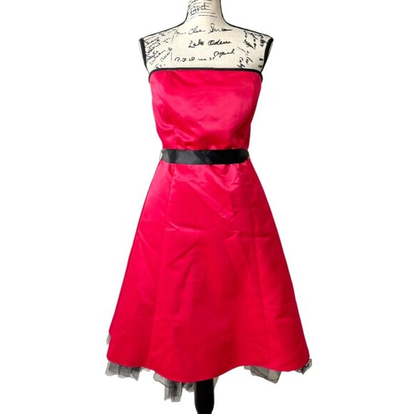 Jessica McClintock Dresses & Skirts - Jessica McClintock Gunne Sax Strapless Dress Pink Black Satin Tulle Size 11/12